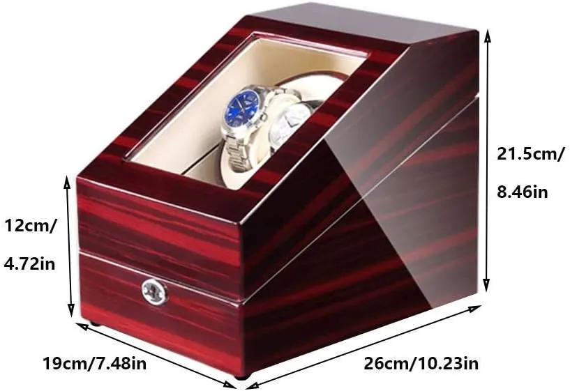 Automatic Watch Winder Box 2 3 with LED Light Wood Shell Piano Paint Exterior 4 Rotation Modes Quite Motors (A)