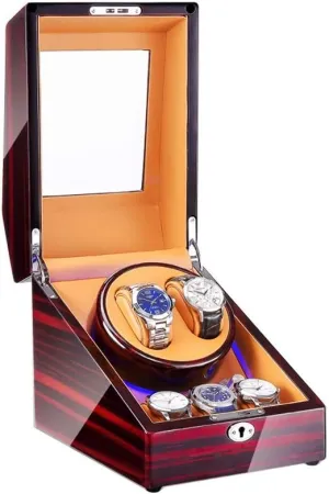 Automatic Watch Winder Box 2 3, with LED Light, Wood Shell Piano Paint Exterior, 4 Rotation Modes, Quite Motors Watch Winder Box Best Gift