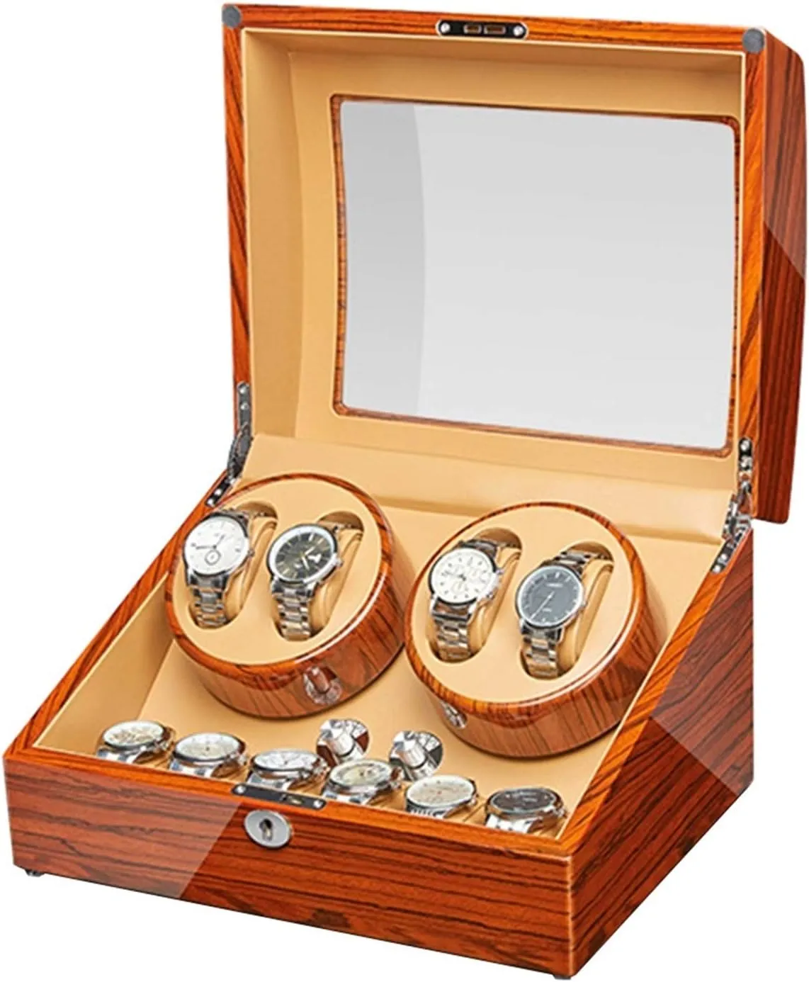 Automatic Watch Winder Box 4 6 Wood Shell Piano Paint Exterior Quiet Motor for Man Women Watches Flexible Watch Pillows Watch Winder Watch Box Case Watch Storage Display Gift