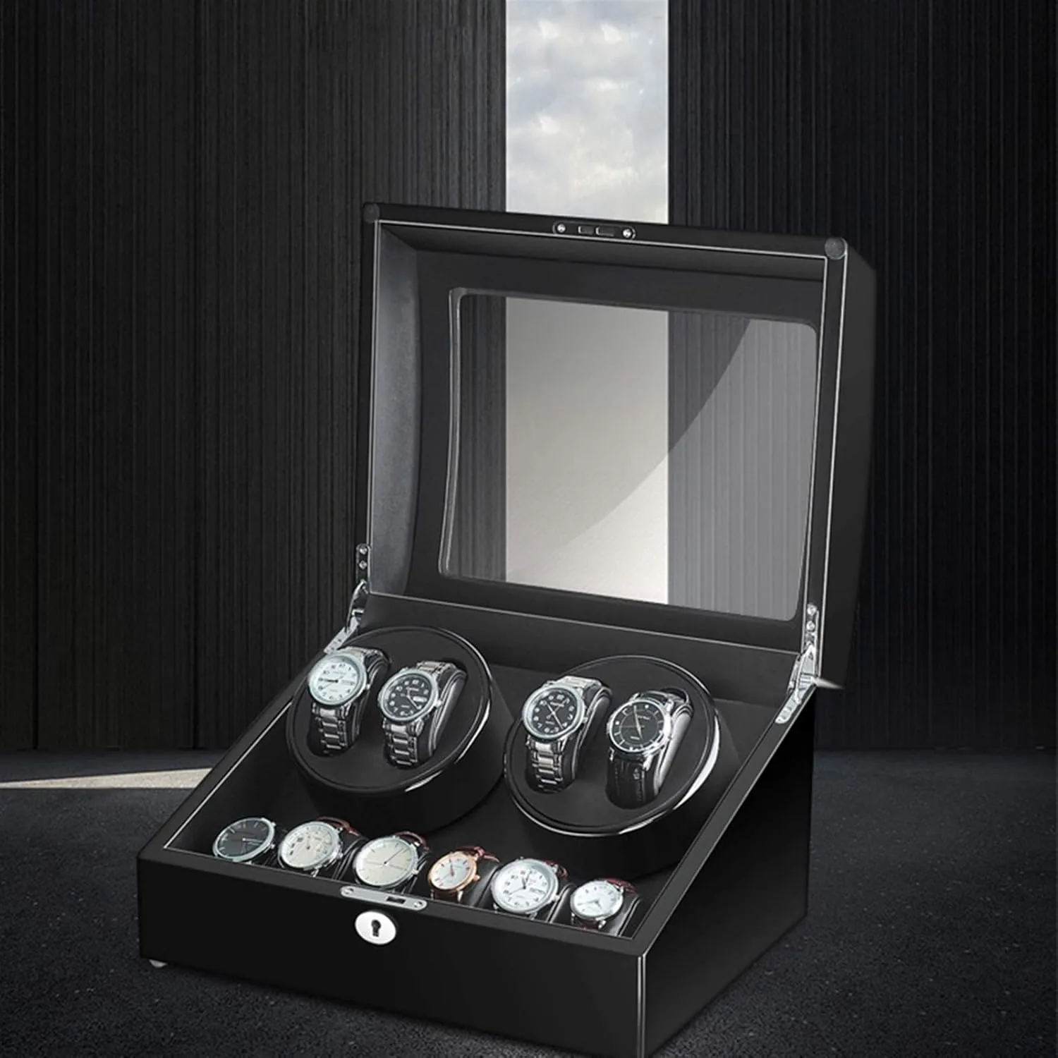 Automatic Watch Winder Box 4 6 Wood Shell Piano Paint Exterior Quiet Motor for Man Women Watches Flexible Watch Pillows Watch Winder Watch Box Case Watch Storage Display Gift
