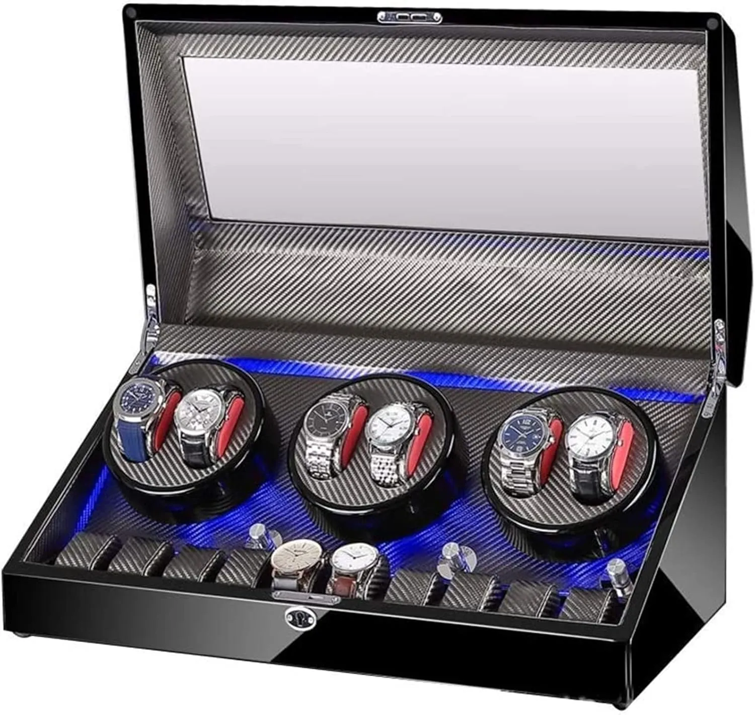 Automatic Watch Winder Box 6 10, with Blue Led Light, in Leather, Extremely Silent Motor, 4 Rotation Modes Accessories