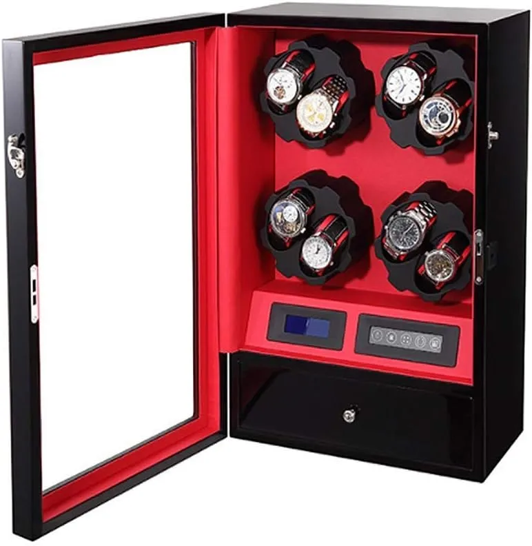 Automatic Watch Winder Box 8 5 Leather Storages Quiet Motor Touch LCD Digital Display LED Illumination with Drawer 5 Rotation Modes