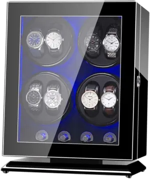 Automatic Watch Winder Box 8, with LED Light, Wood Shell Piano Paint Exterior, 4 Rotation Modes, Quite Motors，Black Watch Winder for Automatic Watches C
