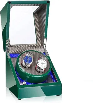 Automatic Watch Winder Box Automatic Double Watch Winder Box, with Blue LED Light, Green or White Paint Craft, Silent Motor, Fit Lady and Man Watches