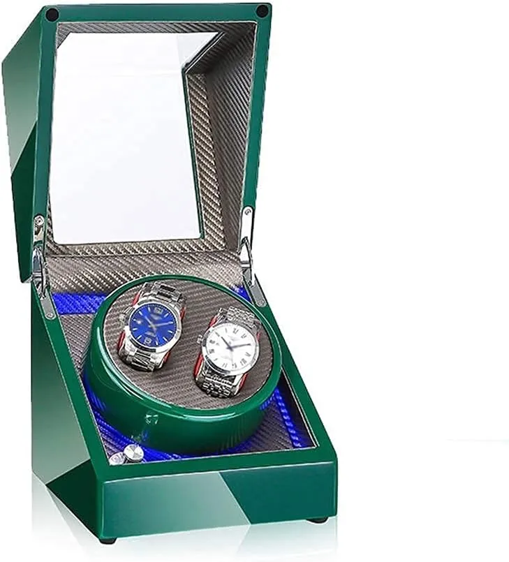 Automatic Watch Winder Box Automatic Double Watch Winder Box, with Blue LED Light, Green or White Paint Craft, Silent Motor, Fit Lady and Man Watches