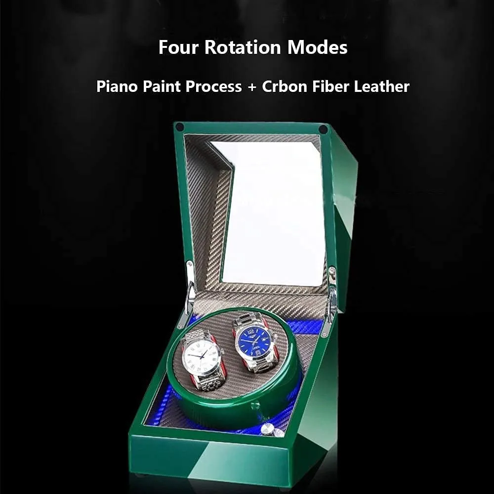Automatic Watch Winder Box Watch Automatic Double Watch Winder Box, with Blue LED Light, Green or White Paint Craft, Silent Motor, Fit Lady and Man Watches，C