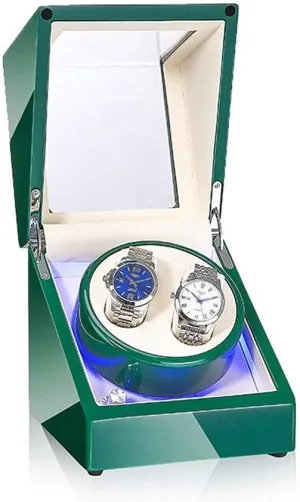 Automatic Watch Winder Box Watch Automatic Double Watch Winder Box, with Blue LED Light, Green or White Paint Craft, Silent Motor, Fit Lady and Man Watches，C