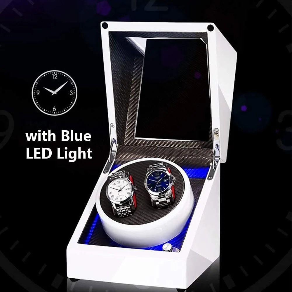 Automatic Watch Winder Box Watch Automatic Double Watch Winder Box, with Blue LED Light, Green or White Paint Craft, Silent Motor, Fit Lady and Man Watches，C