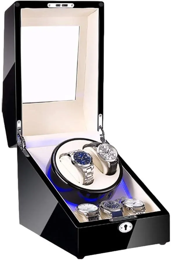 Automatic Watch Winder,Automatic Watch Winder 2   3 Watch Winder Box Piano Paint Finish with Blue Led Light Soft Watch Pillows Quiet Motor Beautiful Home,A