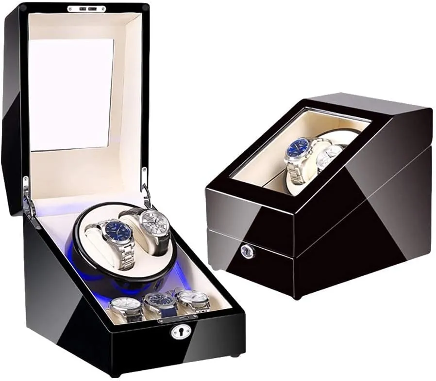 Automatic Watch Winder,Automatic Watch Winder 2   3 Watch Winder Box Piano Paint Finish with Blue Led Light Soft Watch Pillows Quiet Motor Beautiful Home,A