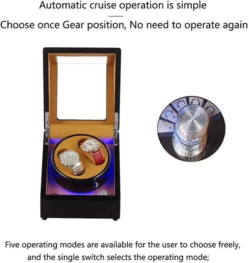Automatic Watch Winder,Watch Black Watch Winder Box for Double Automatic Watches, Automatic Winder Case, with Blue Led Light, Super Quiet Motor,D