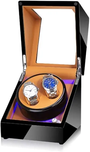 Automatic Watch Winder,Watch Black Watch Winder Box for Double Automatic Watches, Automatic Winder Case, with Blue Led Light, Super Quiet Motor,D
