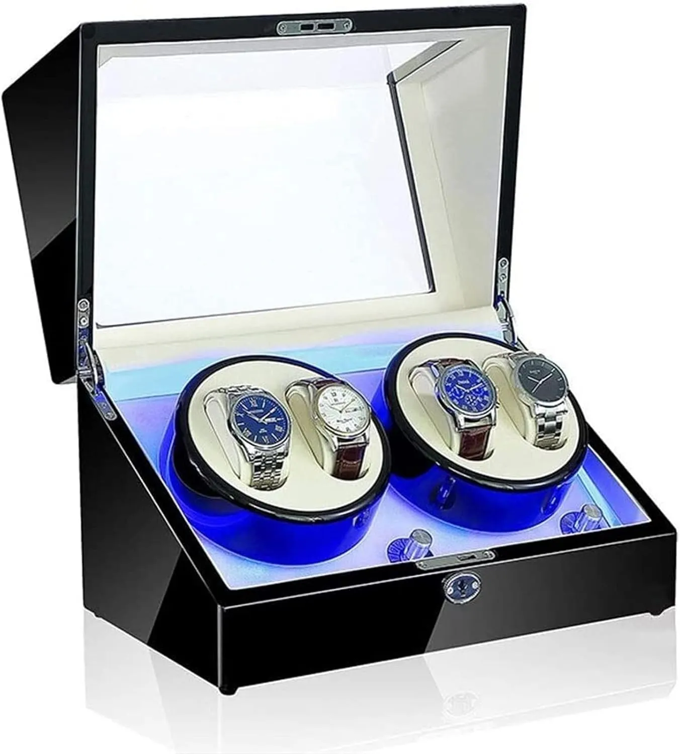 Automatic Winder, with Quiet Motor Led 5 Rotation Modes 4 Watches for Men and Women Storage Display Case Box Accessories d, (A)