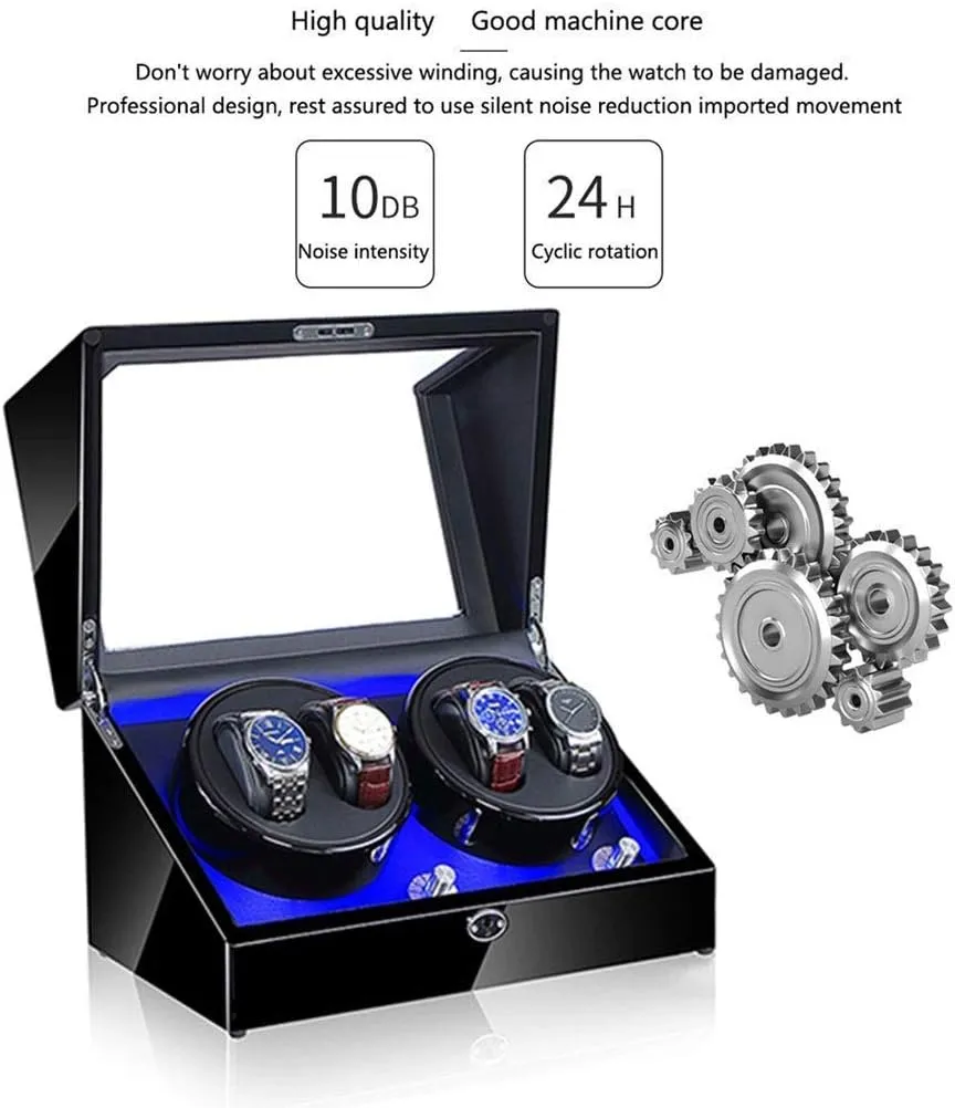 Automatic Winder, with Quiet Motor LED 5 Rotation Modes 4 Watches for Men and Women Storage Display Case Box Watch Winder Display Watch Box Watch Storage