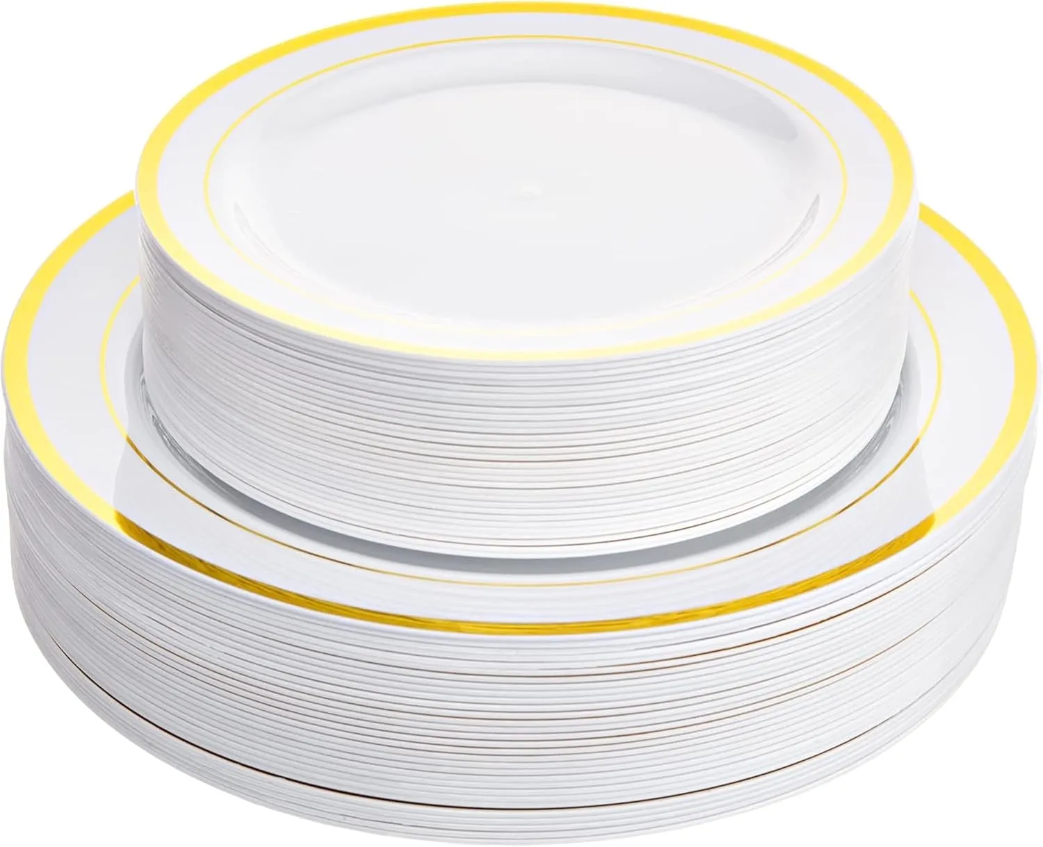 Aya's 60 Gold Rimmed Plastic Plates for Party, Heavy Duty Disposable Set of 30 Dinner and 30 Dessert Plates, Elegant Fancy Design for Weddings, Parties, and Special Events