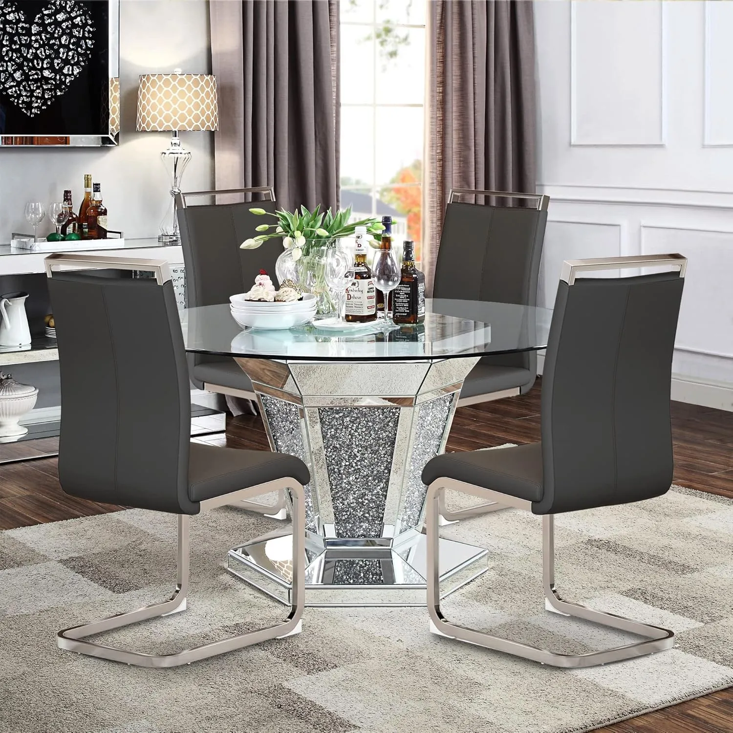 AZmac Modern Leather Dining Chairs Set of 4,Armless Kitchen Chairs,Dining Room Chairs with Upholstered Padded Seat and Sturdy Chrome Legs for Dining Room,Kitchen (Set of 4, Black PU Leather)