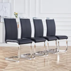 AZmac Modern Leather Dining Chairs Set of 4,Armless Kitchen Chairs,Dining Room Chairs with Upholstered Padded Seat and Sturdy Chrome Legs for Dining Room,Kitchen (Set of 4, Black PU Leather)