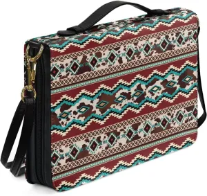 Aztec Style Bible Cover for Women Girls, PU Leather Bible Tote Bag with Shoulder Strap, Storage Bible Carrying Case Waterproof Bible Holder for Study Bible, Brown, L