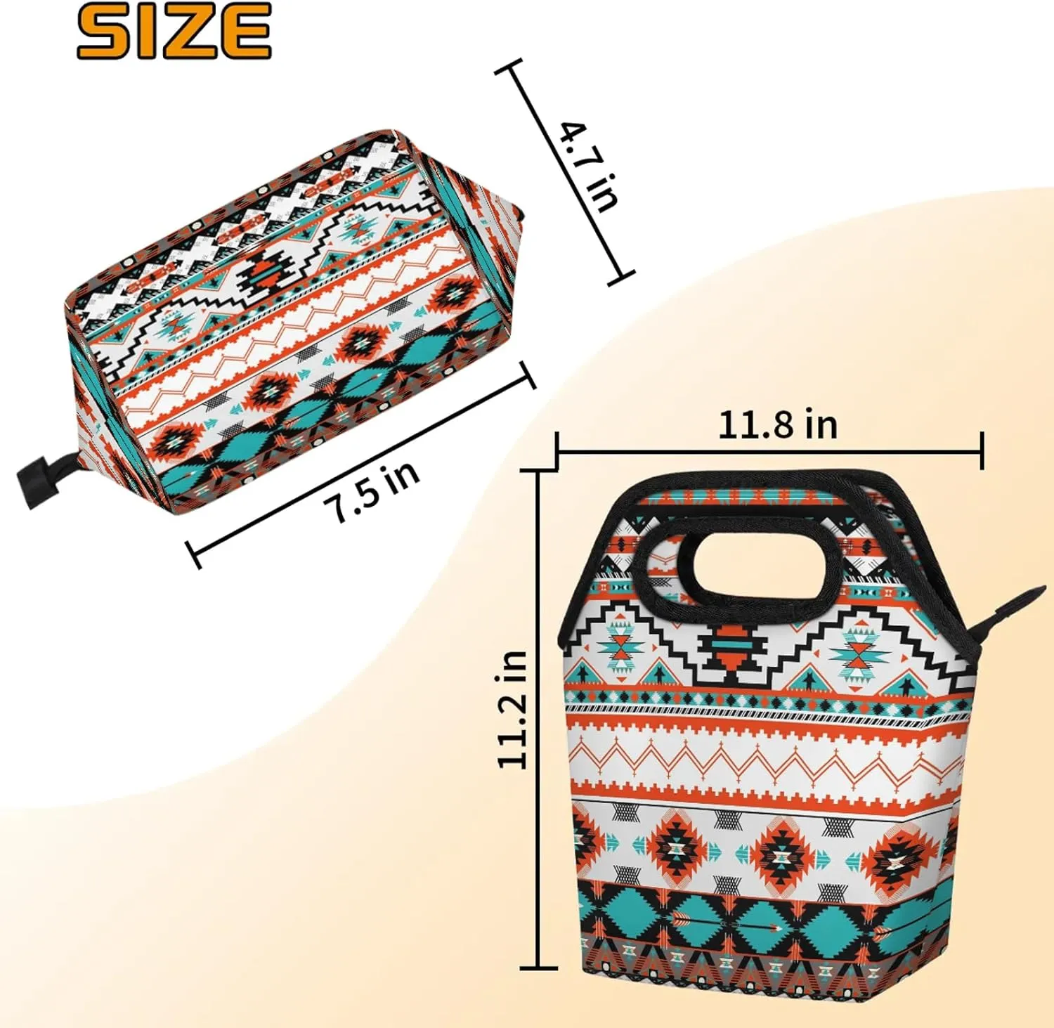 Aztec Tribe Pattern Lunch Tote Bag Washable Reusable Insulated Lunch Box for Women Men Soft Lightweight Leakproof Lunch Tote Handbag for Work Offices Picnic Travel Beach