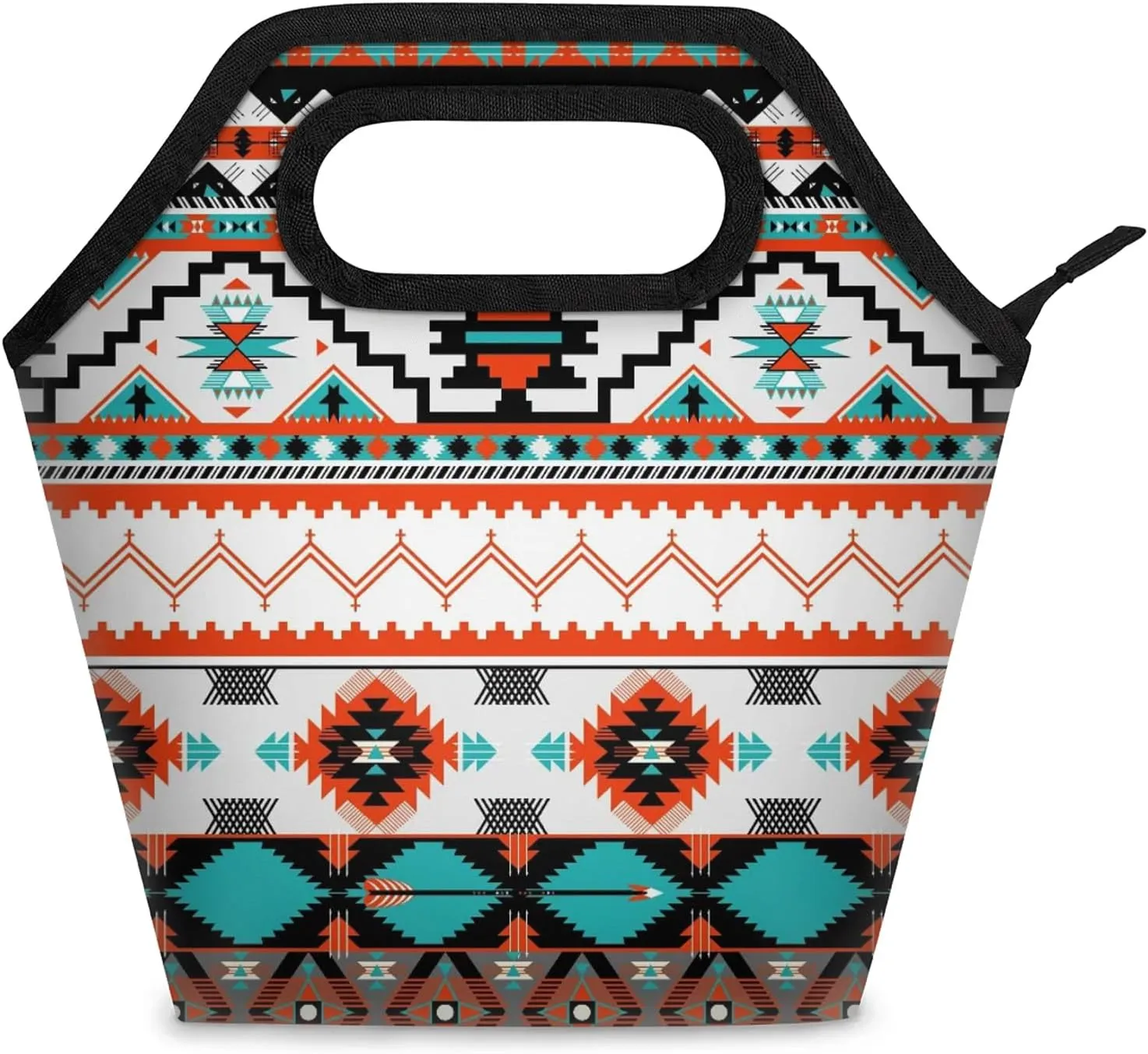 Aztec Tribe Pattern Lunch Tote Bag Washable Reusable Insulated Lunch Box for Women Men Soft Lightweight Leakproof Lunch Tote Handbag for Work Offices Picnic Travel Beach