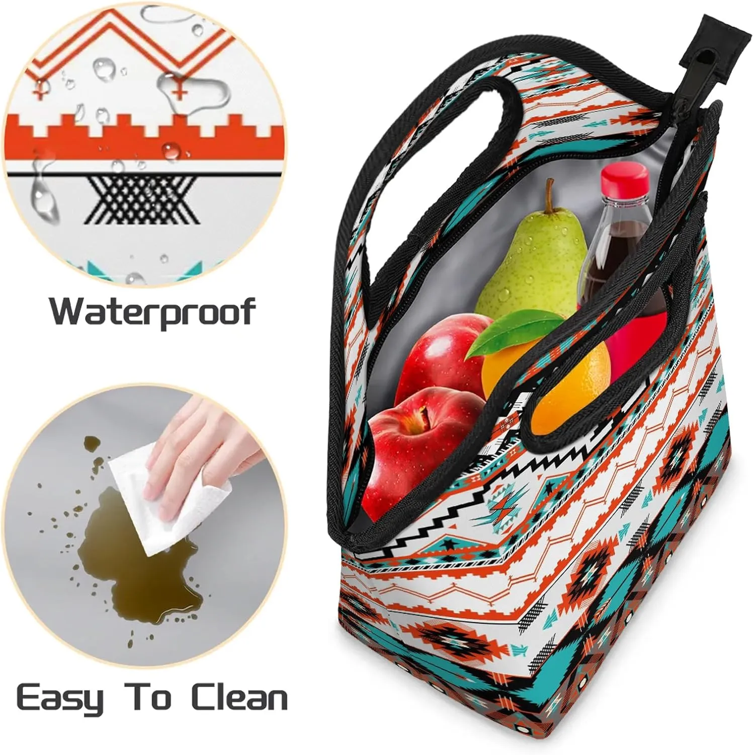 Aztec Tribe Pattern Lunch Tote Bag Washable Reusable Insulated Lunch Box for Women Men Soft Lightweight Leakproof Lunch Tote Handbag for Work Offices Picnic Travel Beach