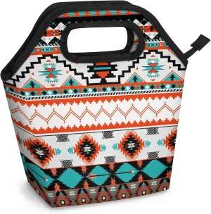 Aztec Tribe Pattern Lunch Tote Bag Washable Reusable Insulated Lunch Box for Women Men Soft Lightweight Leakproof Lunch Tote Handbag for Work Offices Picnic Travel Beach