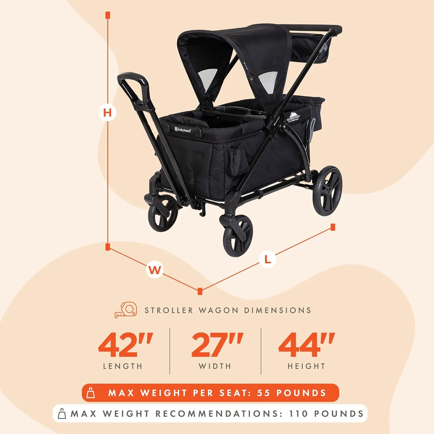 Baby Trend Expedition 2-in-1 Stroller Wagon PLUS, Ultra Black