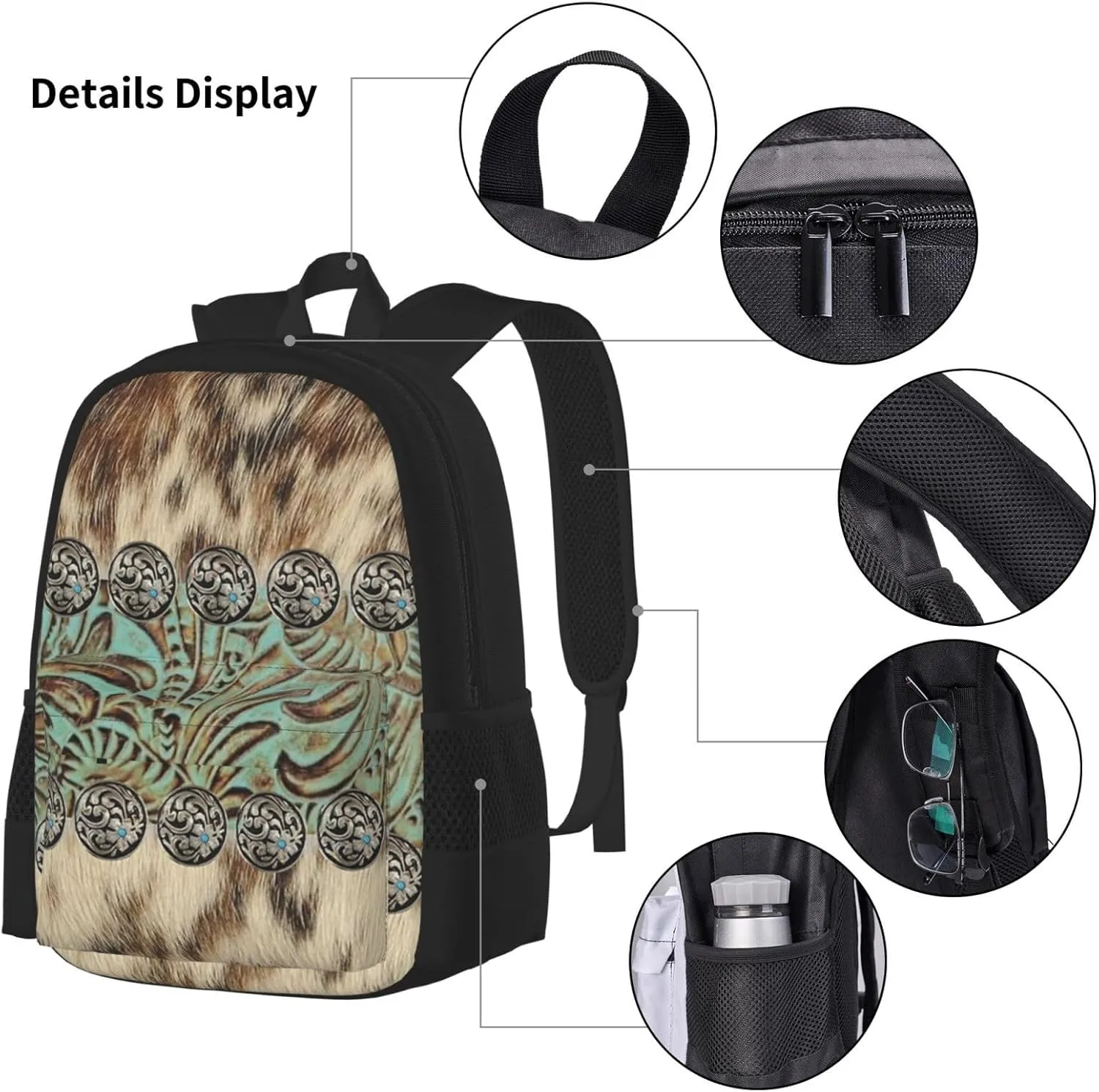 Backpack Bookbag Laptop Bookbag Insulated Lunch Tote Bag Purse Unisex (Compatible With Rustic Brown Teal Western Country Tooled Leather)