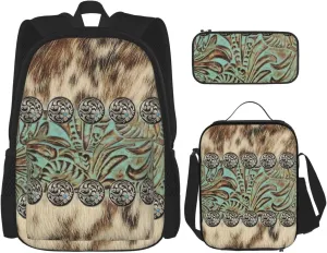 Backpack Bookbag Laptop Bookbag Insulated Lunch Tote Bag Purse Unisex (Compatible With Rustic Brown Teal Western Country Tooled Leather)