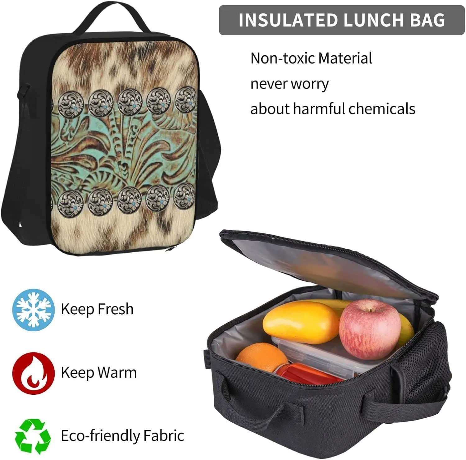 Backpack Bookbag Laptop Bookbag Insulated Lunch Tote Bag Purse Unisex (Compatible With Rustic Brown Teal Western Country Tooled Leather)
