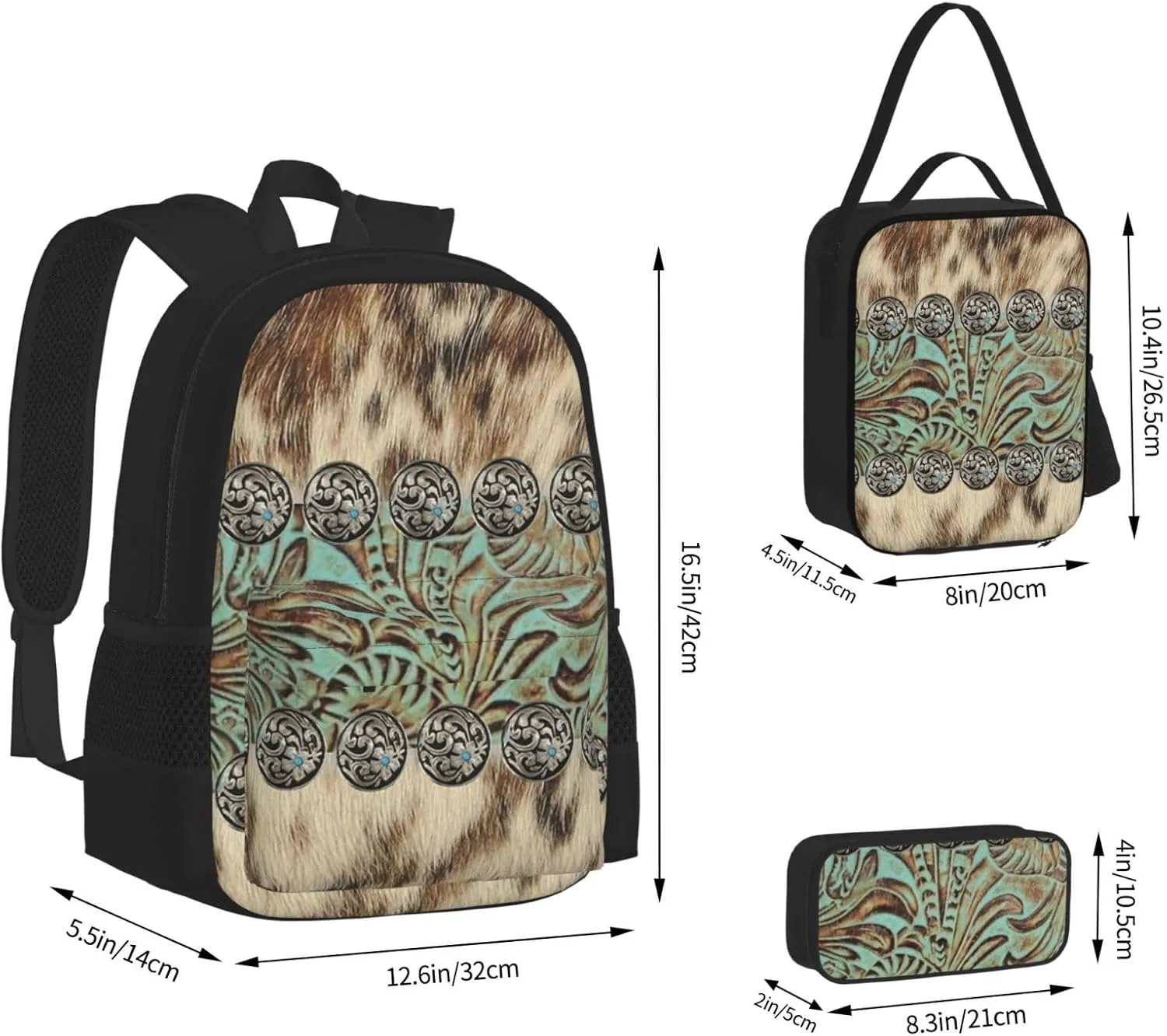 Backpack Bookbag Laptop Bookbag Insulated Lunch Tote Bag Purse Unisex (Compatible With Rustic Brown Teal Western Country Tooled Leather)