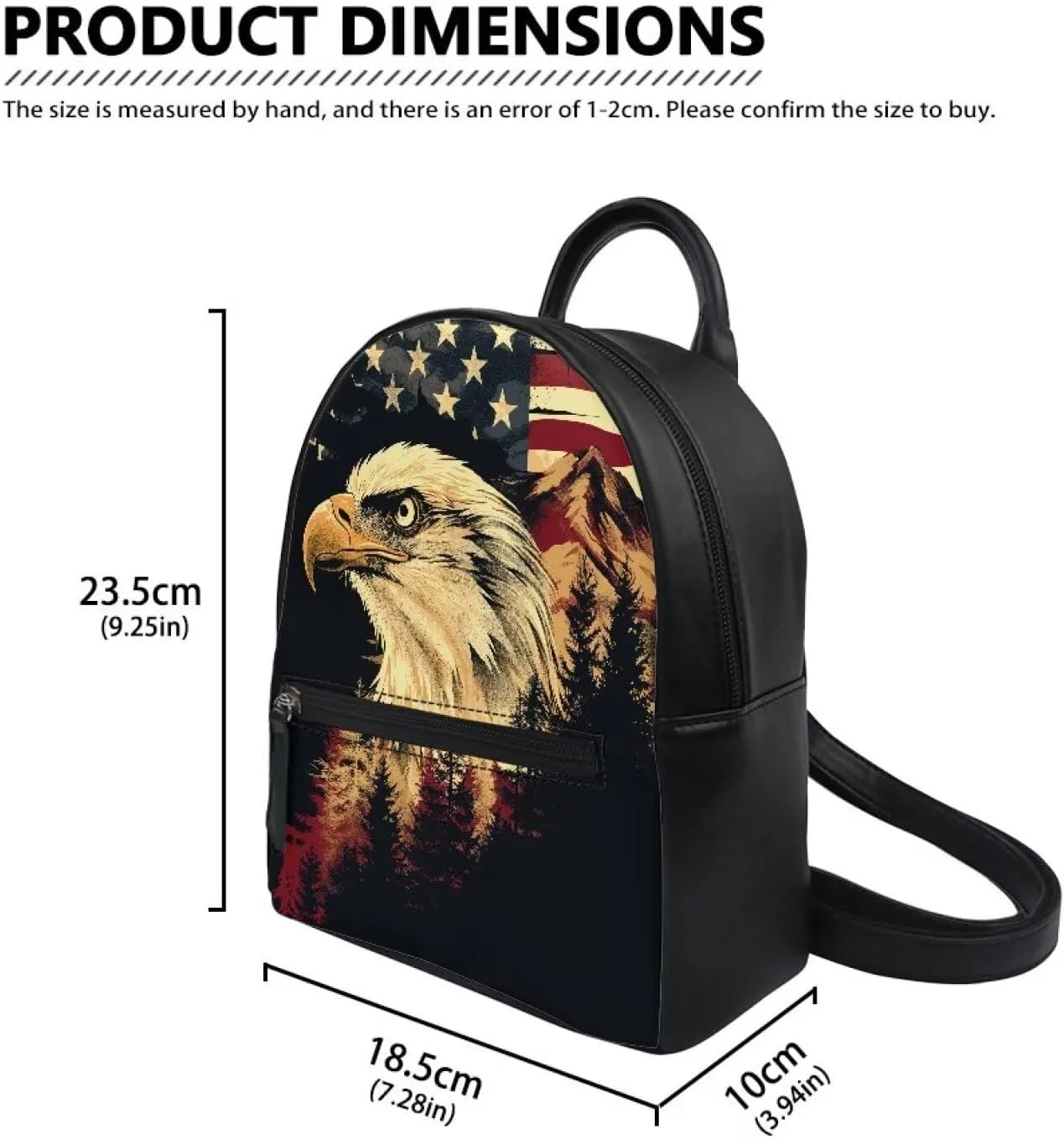 Backpack Purse for Women American Flag and Eagle Mini Backpack for Girls Mini Purse Shoulder Bags Casual Handbag Daypack for Travel Sports Hiking