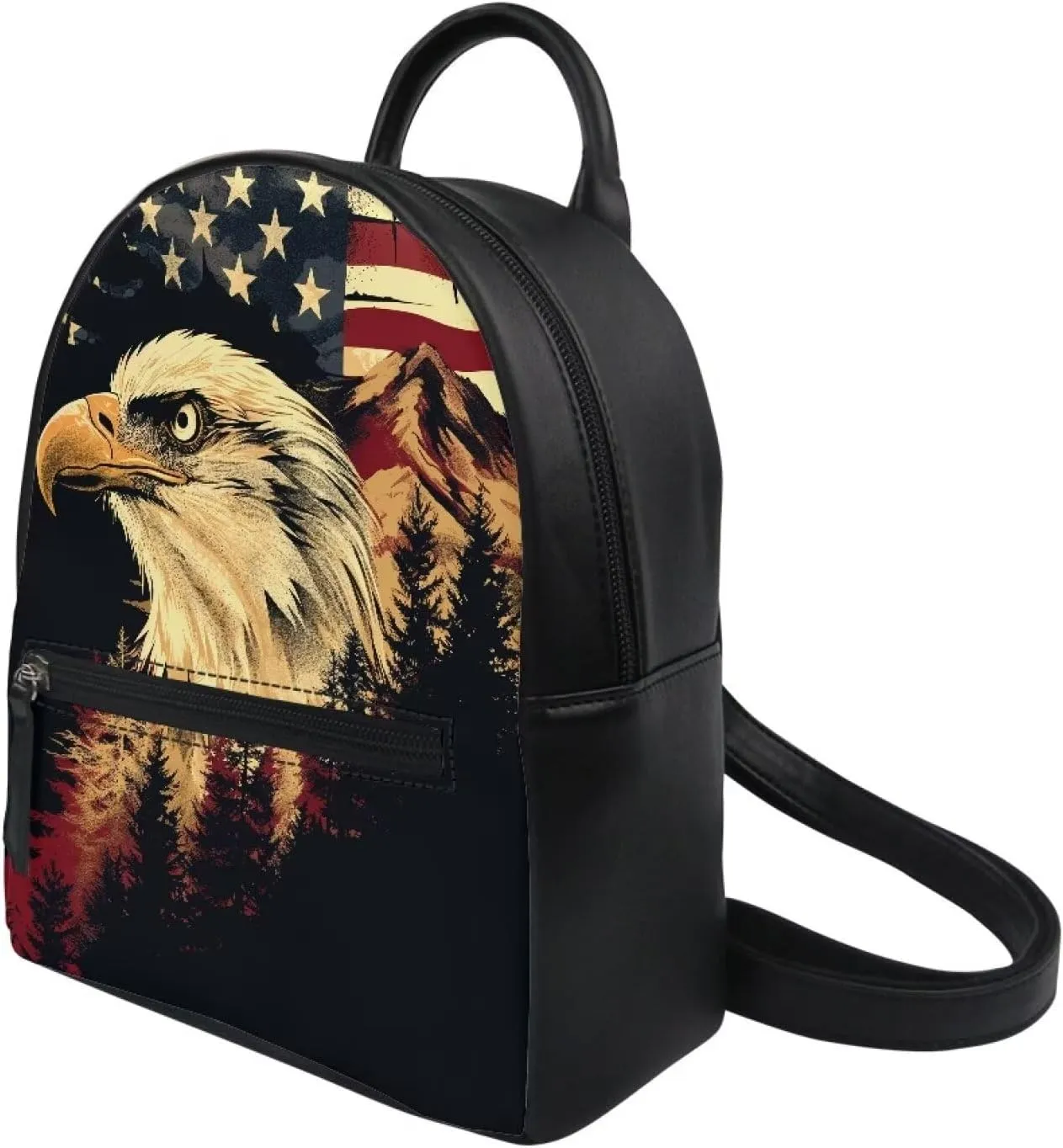 Backpack Purse for Women American Flag and Eagle Mini Backpack for Girls Mini Purse Shoulder Bags Casual Handbag Daypack for Travel Sports Hiking