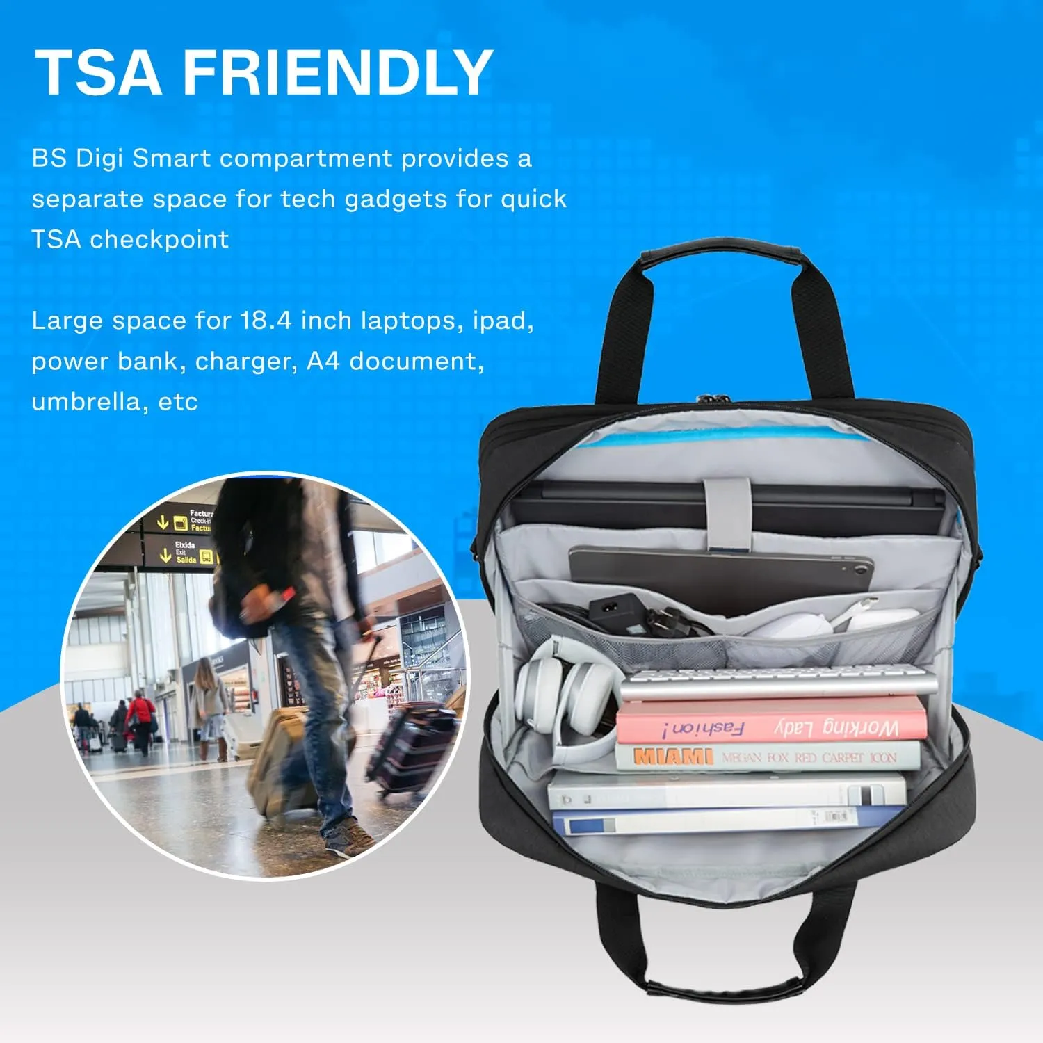 BAGSMART 18 Inch Laptop Bag, Expandable Briefcase, Computer Bag Men Women, Laptop Shoulder Bag, Work Bag Business Travel Office - Black