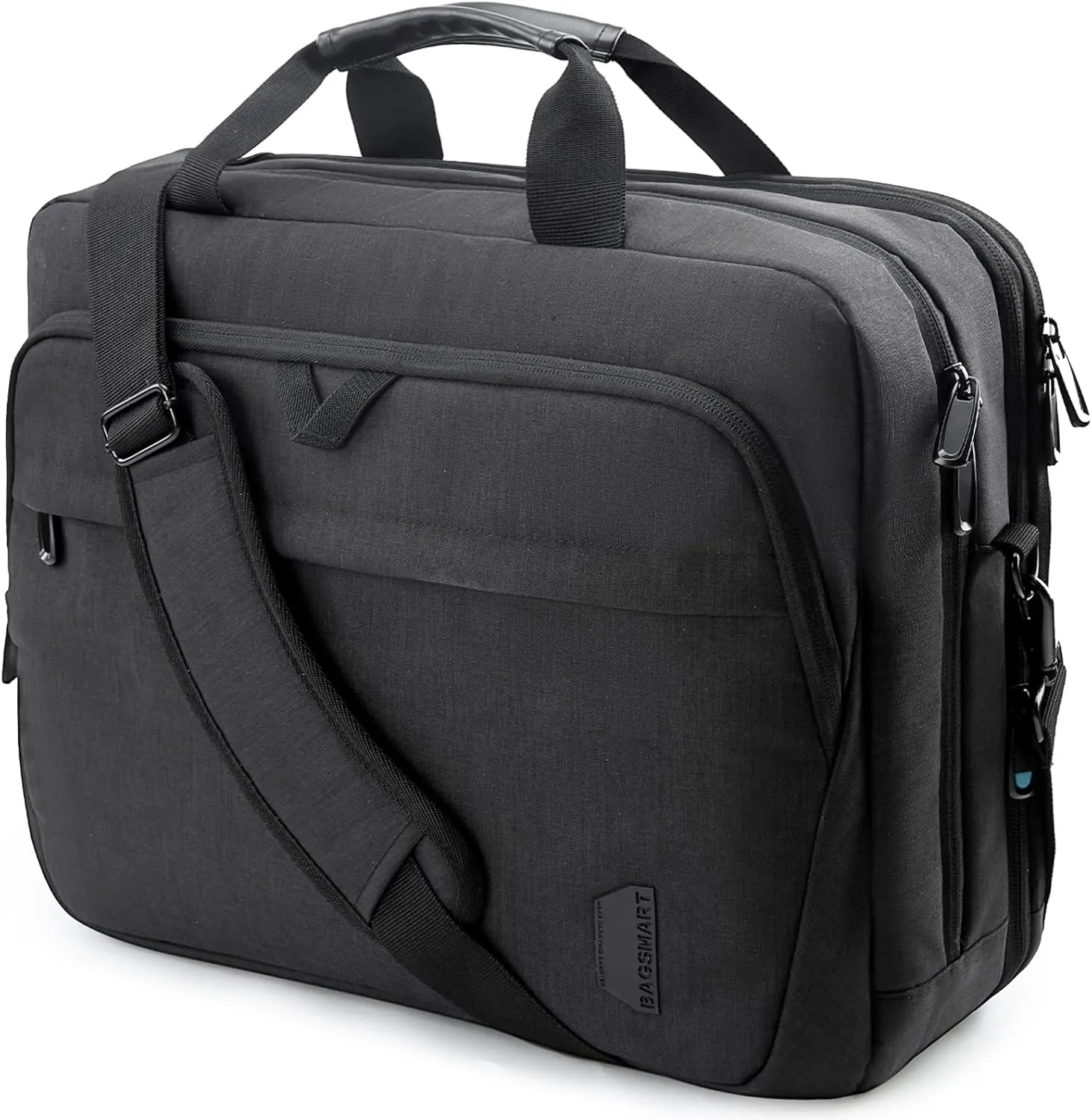 BAGSMART 18 Inch Laptop Bag, Expandable Briefcase, Computer Bag Men Women, Laptop Shoulder Bag, Work Bag Business Travel Office - Black