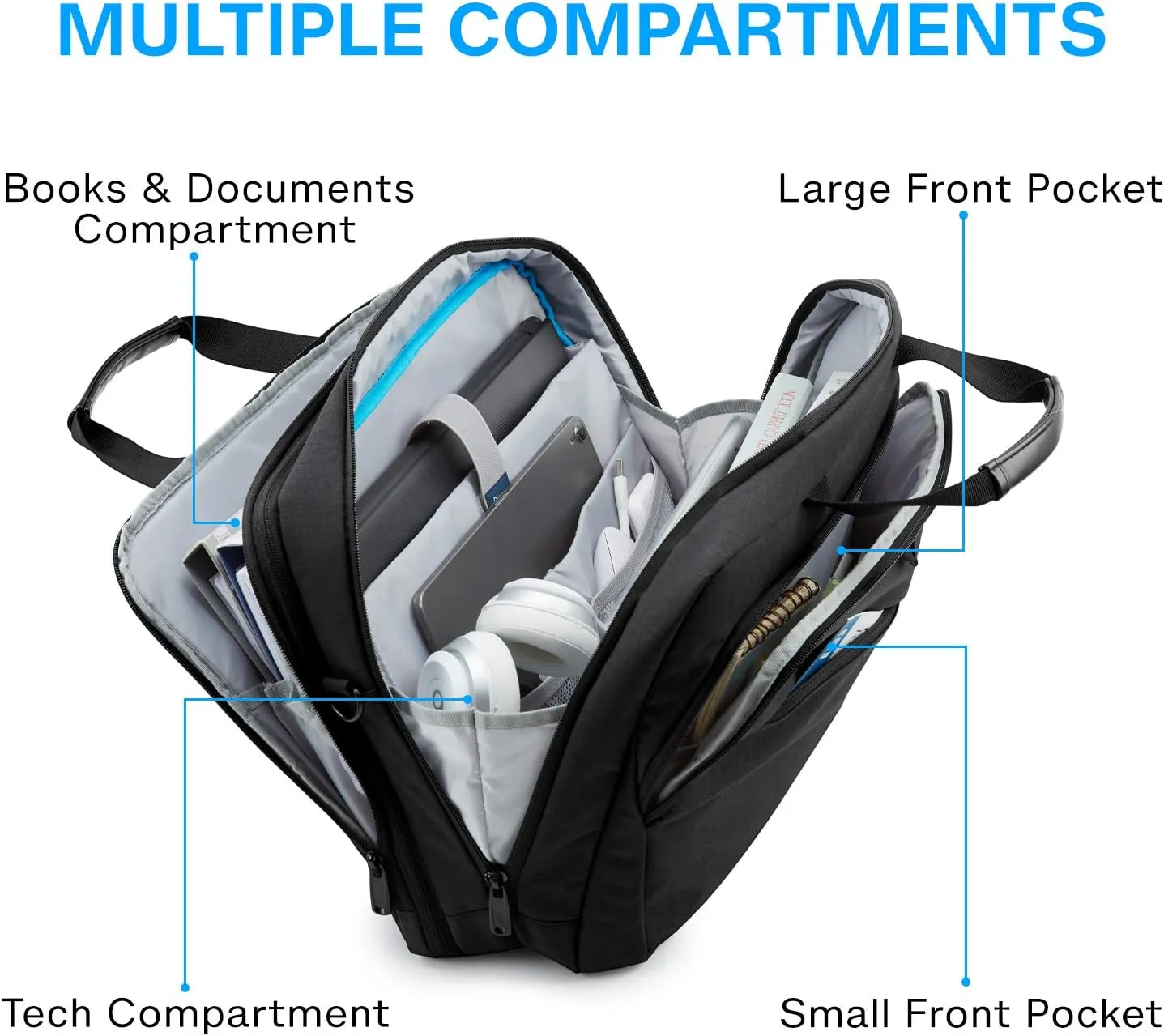 BAGSMART 18 Inch Laptop Bag, Expandable Briefcase, Computer Bag Men Women, Laptop Shoulder Bag, Work Bag Business Travel Office - Black