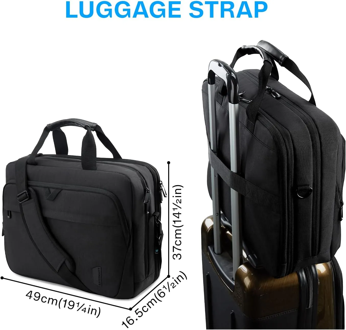 BAGSMART 18 Inch Laptop Bag, Expandable Briefcase, Computer Bag Men Women, Laptop Shoulder Bag, Work Bag Business Travel Office - Black