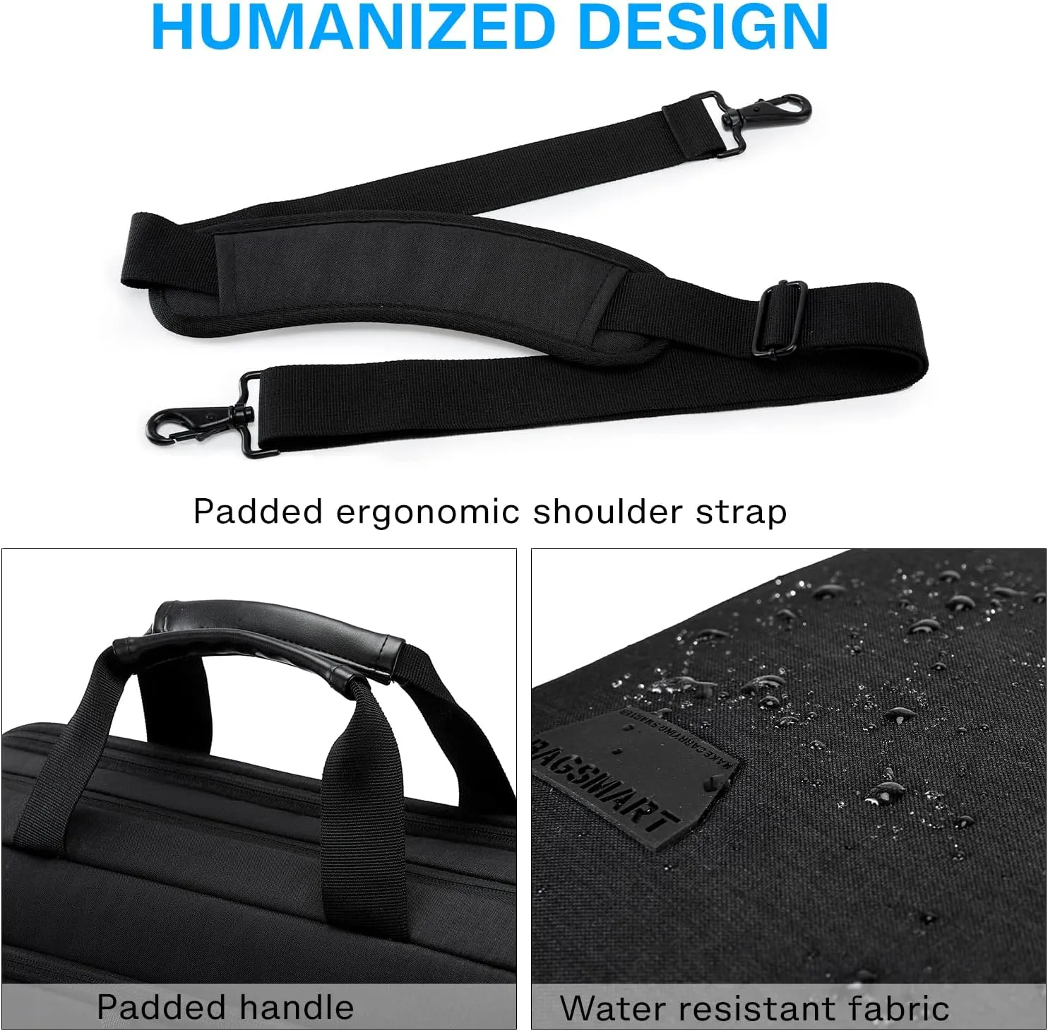 BAGSMART 18 Inch Laptop Bag, Expandable Briefcase, Computer Bag Men Women, Laptop Shoulder Bag, Work Bag Business Travel Office - Black