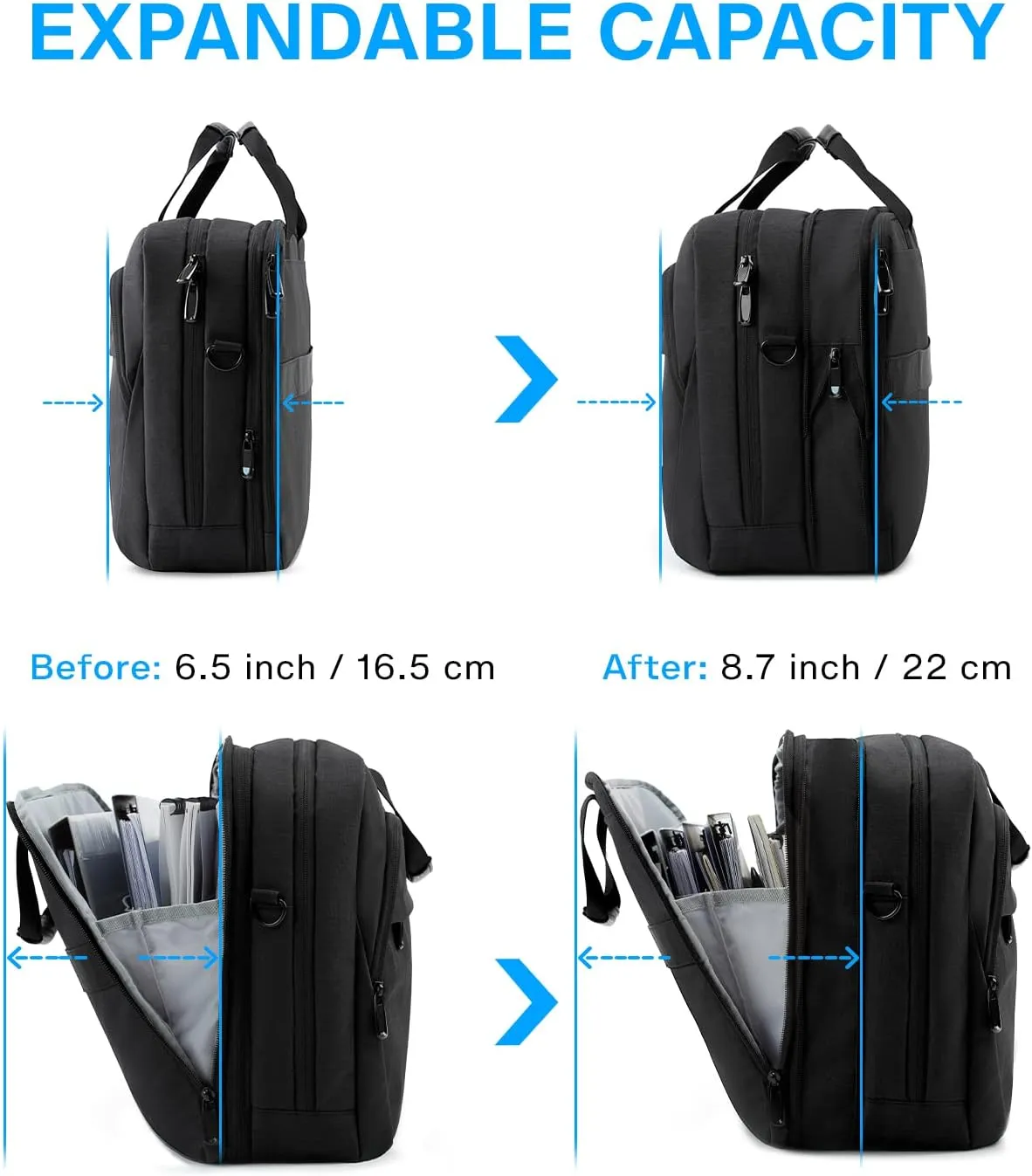 BAGSMART 18 Inch Laptop Bag, Expandable Briefcase, Computer Bag Men Women, Laptop Shoulder Bag, Work Bag Business Travel Office - Black
