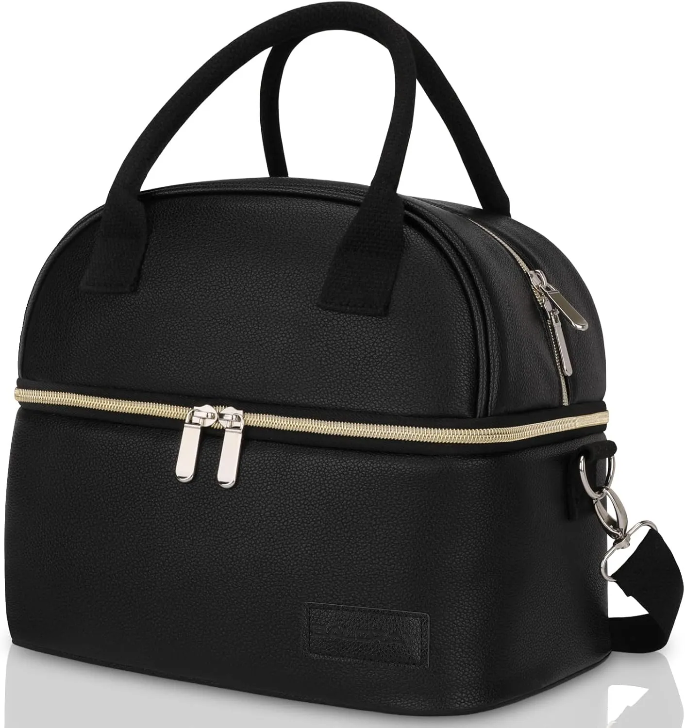 BALORAY Lunch Bag for Women Men, Double Deck Lunch Box for Adults, PU Leather Lunch Tote Bag Insulated Lunch Bags with Strap for Work Office Picnic