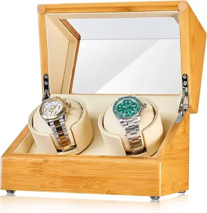 Bamboo Watch Winder Automatic Watch Shaker Mechanical Watch Rotating Placer Watch Storage Box with Access Control Turn Watch Device Home Quiet and Well Operated