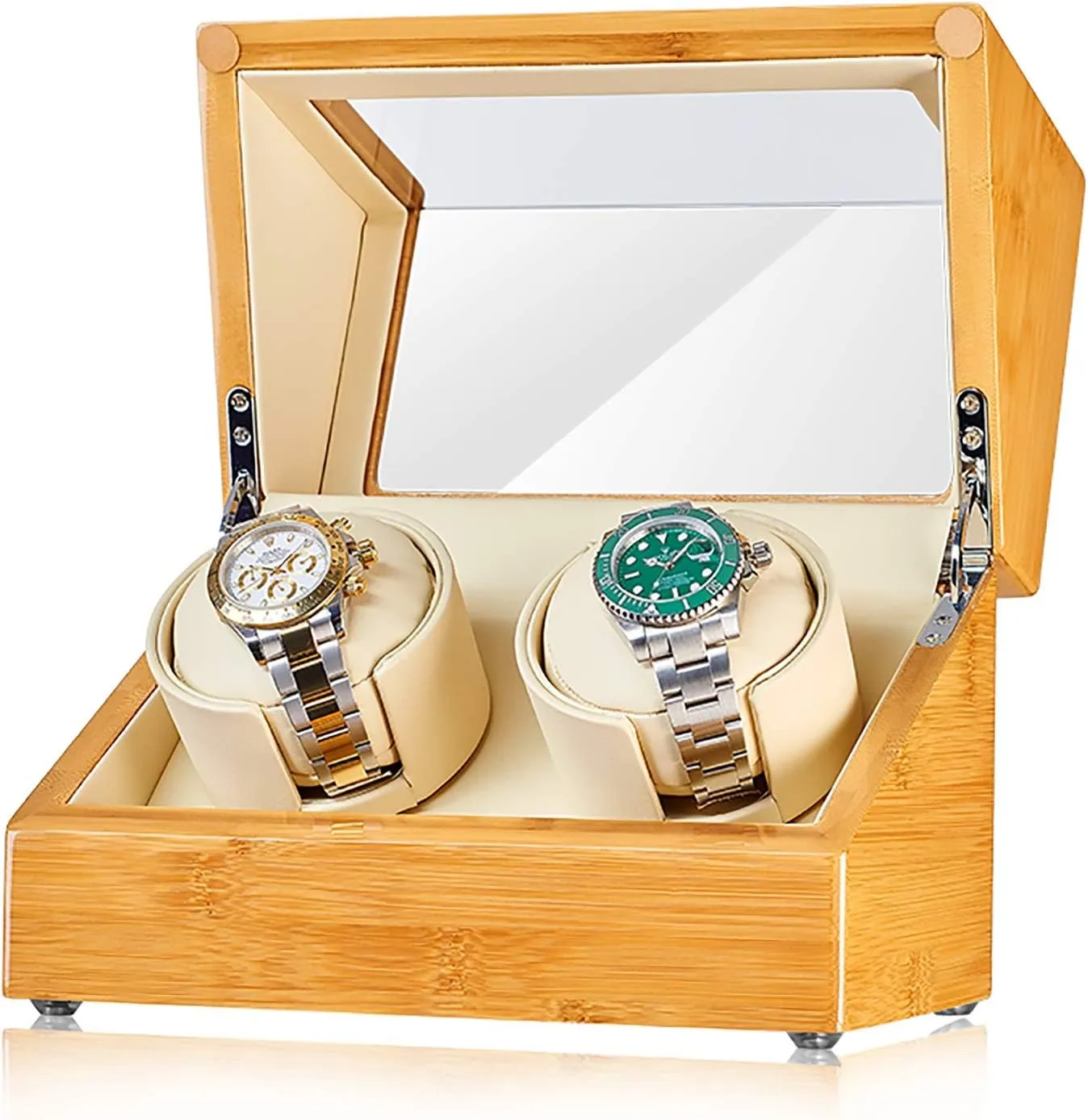 Bamboo Watch Winder Automatic Watch Shaker Mechanical Watch Rotating Placer Watch Storage Box with Access Control Turn Watch Device Home Quiet and Well Operated