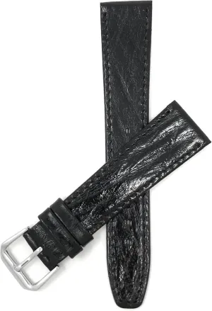 Bandini 18mm Italian Leather Watch Band Strap - Black - Semi-Glossy - Slim