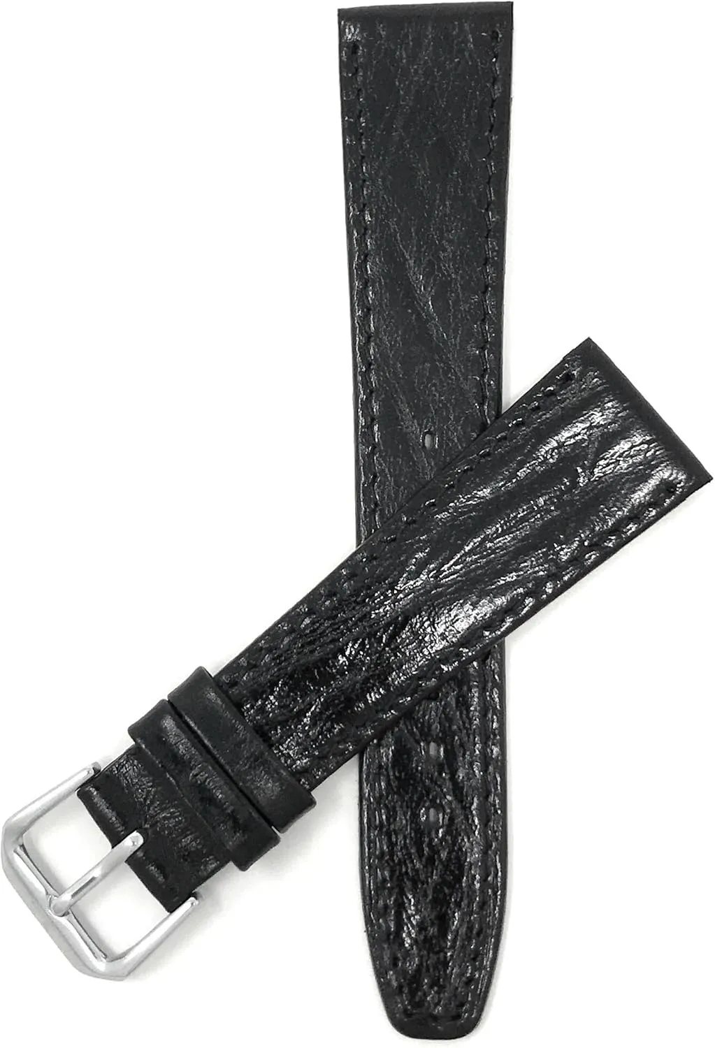 Bandini 18mm Italian Leather Watch Band Strap - Black - Semi-Glossy - Slim