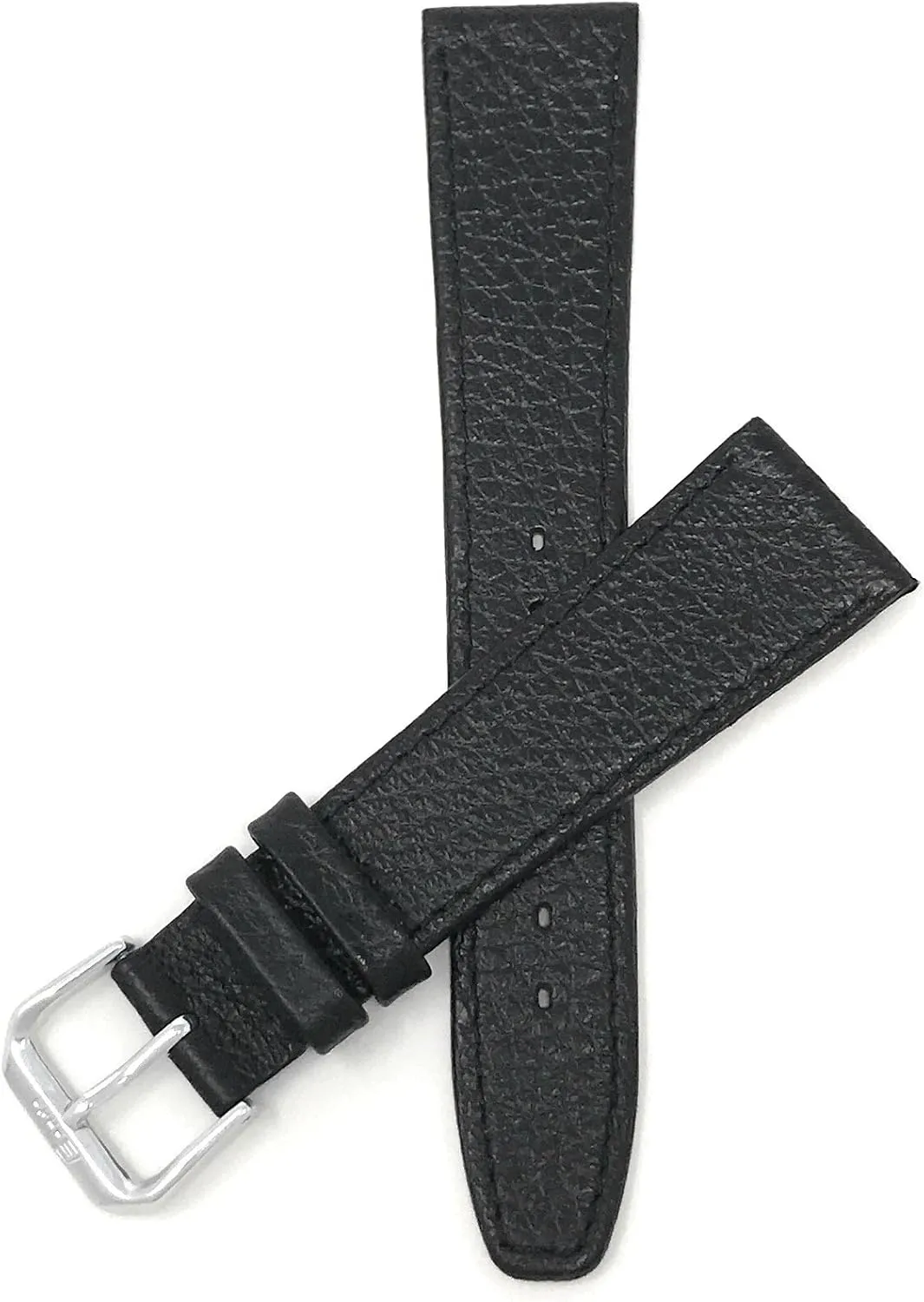 Bandini 22mm Italian Leather Watch Band Strap - Black - Buffalo Pattern - Slim