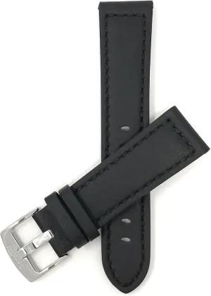 Bandini 22mm Mens Genuine Leather Watch Band Strap - Black with Stitching - Racer - Sports