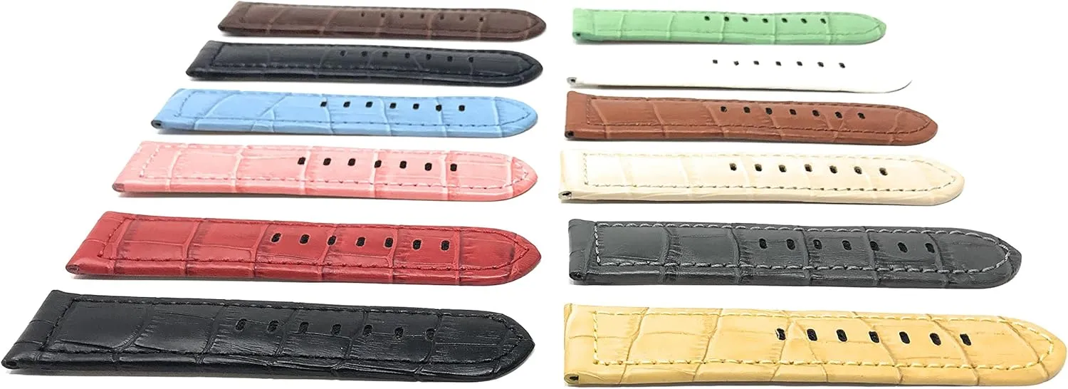 Bandini Mens Leather Watch Band Strap, Alligator Pattern, Large Stainless Steel Buckle, 12 Colors (18mm, 20mm, 22mm, 24mm)