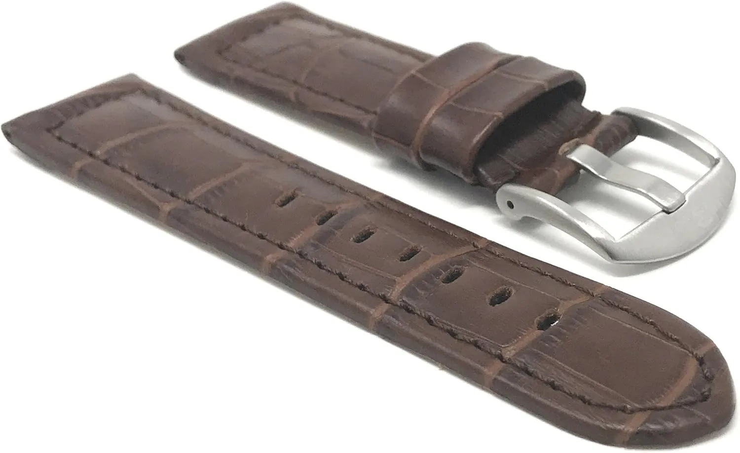 Bandini Mens Leather Watch Band Strap, Alligator Pattern, Large Stainless Steel Buckle, 12 Colors (18mm, 20mm, 22mm, 24mm)