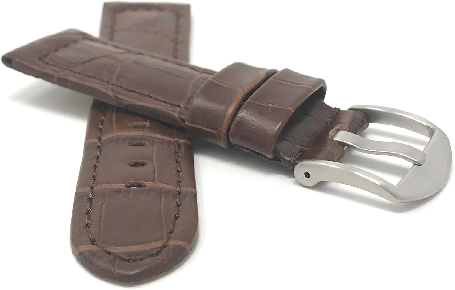 Bandini Mens Leather Watch Band Strap, Alligator Pattern, Large Stainless Steel Buckle, 12 Colors (18mm, 20mm, 22mm, 24mm)