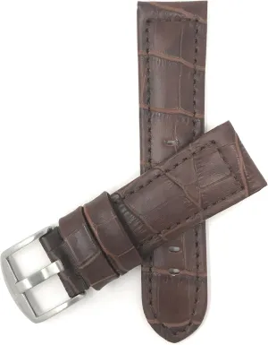 Bandini Mens Leather Watch Band Strap, Alligator Pattern, Large Stainless Steel Buckle, 12 Colors (18mm, 20mm, 22mm, 24mm)